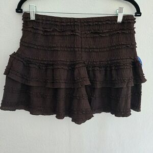 Blue Riot xo Brown Tiered Ruffle Shorts Eyelet Lace Trim Shorts Large NWT